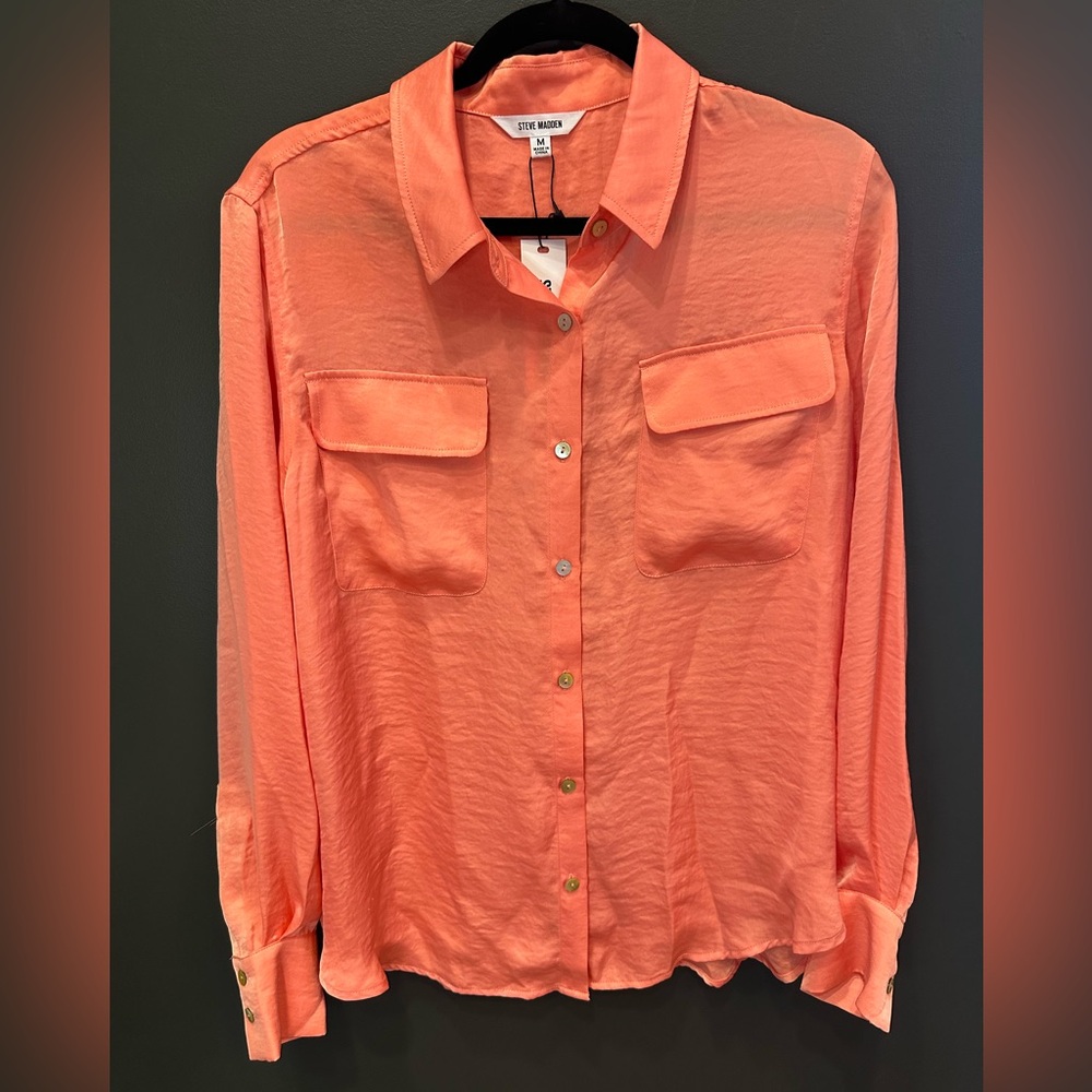 Steve Madden‎ | Orange Melon Button Down Shirt with Collar | Medium | NWT